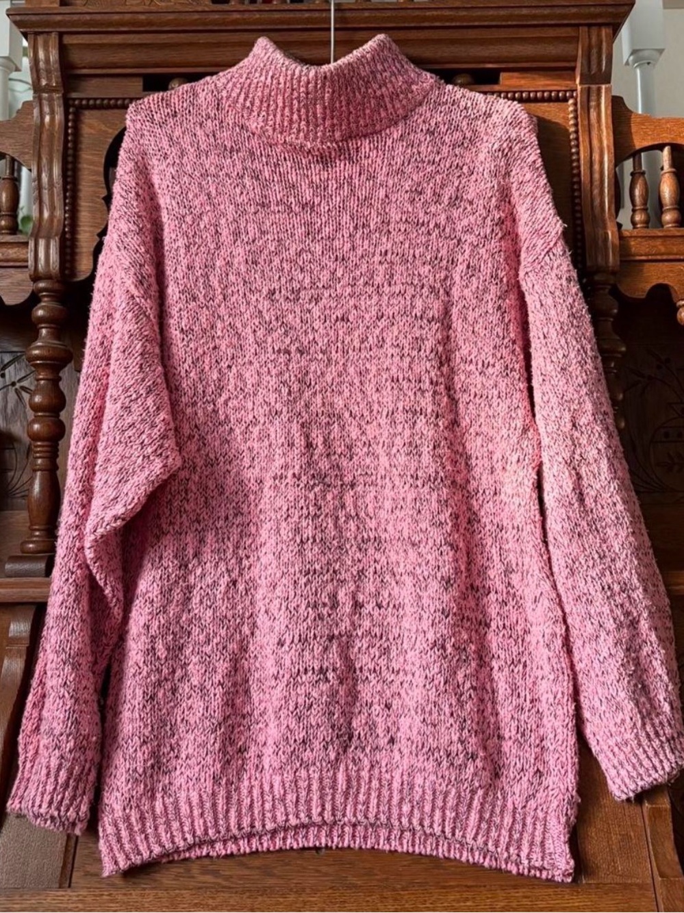 Lovely pastel pink knit vintage retro 80s turtleneck cozy chunky sweater